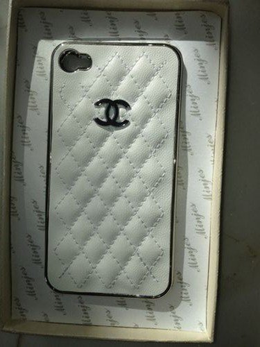 White and Silver Leather designer inspired Iphone 4 Case