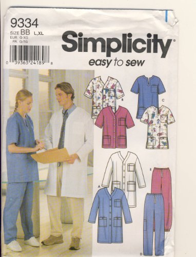 Simplicity Sewing Pattern 9334 - Easy to Sew - Use to Make - Unisex Scrubs - Jacket, Top and Pants - Sizes L (42-44), XL (46-48) Simplicity Sewing Pattern 9334 - Easy to Sew - Use to Make - Unisex Scrubs - Jacket, Top and Pants - Sizes L (42-44), XL (46-48)