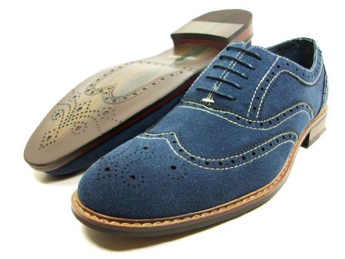 Mens Ferro Aldo Blue Faux Suede Wingtip Oxford Lace Up Dress Shoes