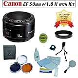 Canon EF 50mm f/1.8 II lens with Opteka Filter kit, EW-60C Lens Hood, Hot s ....