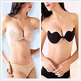 HuntGold Carnation Silicone Backless Strapless Bodycare Charming Deep V Invisible Bras(Cup D)