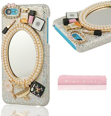 Mini kitty- Handmade 3D luxury romantic bling diamond crystal pink Little princess Mermaid hard Case Cover For apple iphone 5c + free microfiber cloth