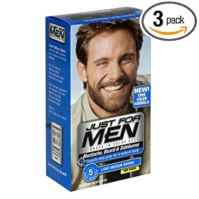 Just for Men Brush-In Color Gel for Mustache, Beard & Sideburns, Light Brown M-25, 1 kit, (Case of 3)