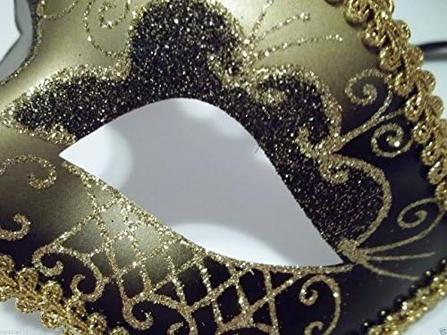 Black Gold Glitter Venetian Masquerade Costume Mask Halloween New Years Party