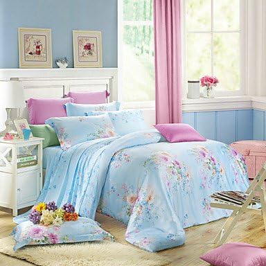 Shanshan Tencel 100% 400TC Duvet Cover Set 4 Piece Floral Pattern European Style HT383