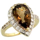 10k Gold Pear-shaped Ring, w/ Brilliant Cut White Sapphire Stones & Pear Cut Smoky Topaz Stone, 3/4' wide