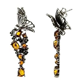 Amazon.com: Sterling Silver Honey Amber Butterfly Earrings: Jewelry