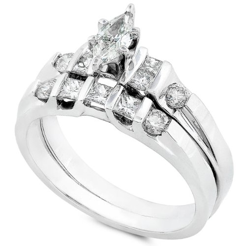 7/8ctw Marquise Diamond Wedding Ring Set in 14k White Gold (HI/SI2-I1)