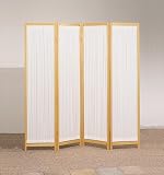 4 Panel Natural Wood Frame With Fabric Center Room Divider Shoji Screen