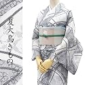 夏物 洗える着物 【夏大島】 白地に変わり格子・桜 M/Lサイズ