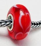 (Free Shipping) Solid Silver Red Color Heart Pure Love Murano Glass Bead Charm Fits Pandora Chamilia Baigi Troll Beads Bracelets