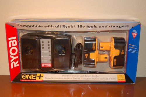 Ryobi 18v One+ Battery Two-pack + Bonus Dual-bay Charger