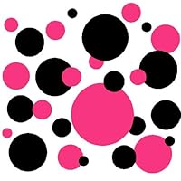 Set of 130 Dark Pink and Black Polka Dots Wall Graphic Vinyl Lettering Mural Decal Stickers Kit Peel and Stick Appliques