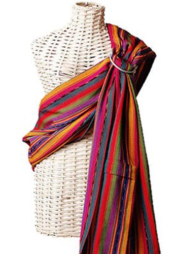 MAYA WRAP Lightly Padded Baby Ring Sling Carrier (BRIGHT STRIPE - MEDIUM) image