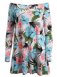 Plus Size Summer Floral Print Tropical Print Elastane/Viscose Long Sleeves Off the Shoulder  Dress