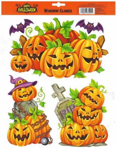 Halloween Pumpkins and Bats Window Clings 15 X 11.25 Inch Sheet