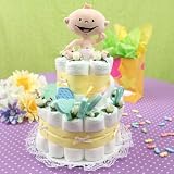 Diaper Cake - 2-Layer - Yellow with Caucasian Baby- Unique Baby Shower Gift or Centerpiece