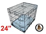 Ellie-Bo Black 24 inch Deluxe Small 2 Door Folding Dog Puppy Cage with Faux Sheepskin Bed