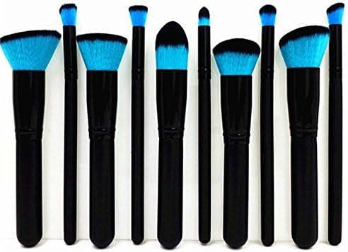 Makeup Brush Set Cosmetics Foundation Blending Blush Eyeliner Face Powder Brush Kabuki Blue Hair (Black+black+blue)
