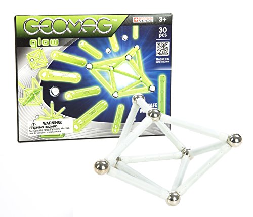 GeomagGLOW - 30-Piece Glow-in-the-Dark Magnetic Building Set, Certified STEM Construction Toy, Safe for Ages 3 and Up