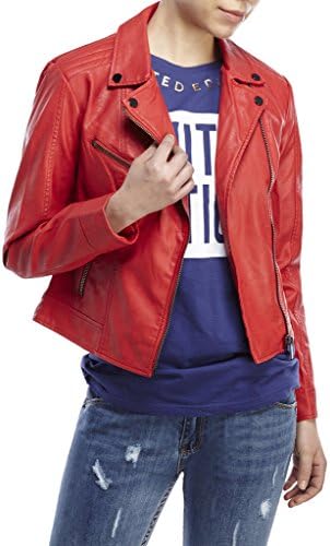 Leather Market Women's 100% Lambskin Leather Bomber Biker Jacket outfit Medium Red