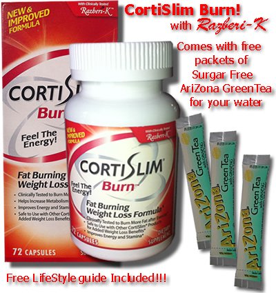 CortiSlim Burn 72 Cap w/clinically tested Razberi-K to help you lose weight (Bundle of 4 items – 1 CortiSlim and 3 SugarFree Iced Tea)