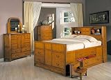 Olivia Queen Bookcase Storage Bedroom Set in Medium Oak Finish: Includes Bed, Dresser w/Mirror Review