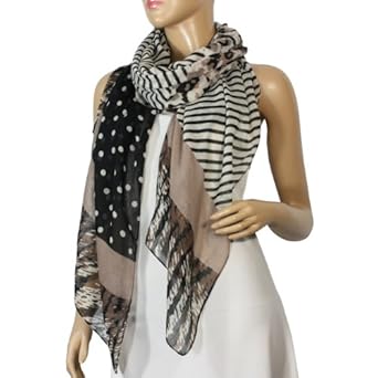 Polka Dots Leopard Print Diagonal Stripes Cotton Sheer Long Scarf Shawl Sarong - Various Colors