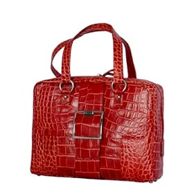 Croc effect ladies laptop bag tote handbag - Red