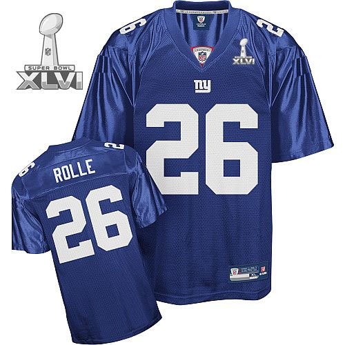 2012 Super Bowl Xlvi NEW York Giants #26 Rolle Blue Jerseys Authentic Football Jersey Size 48-56 (Please Select the Size When You Order, Can Do Drop Shipping) (L/50)