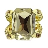 Fashion Gemstone Ring; 1L; Gold Metal; Grey Gemstone And Rhinestones; Stretches To Fit