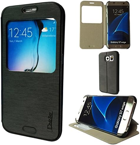 DodoBay® Samsung Galaxy S7 Edge Case Luxury Ultra Slim Thin Fit View Window Flip Folio PU Leather Cover Wallet with Folding Stand for Samsung Galaxy S7 Edge - Black