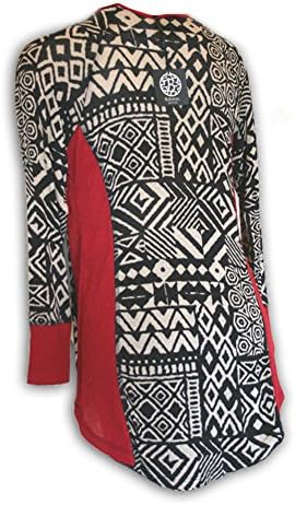 Bobeau Women's Geometric Jersey Three-quarter Sleeve Tunic Top Black Red