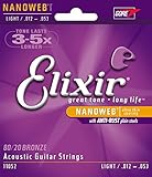 Elixir Strings Acoustic 80/20 Bronze Guitar Strings with NANOWEB Coating, Light (.012-.053)