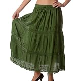 Solid Embroidered Gypsy / Bohemian Full / Maxi / Long Cotton Skirt