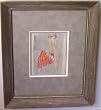 Woman in Red By Carmel Artist Victor Di Gesu, Original Crayon on Paper Drawing - Framed Artwork