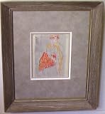 Woman in Red By Carmel Artist Victor Di Gesu, Original Crayon on Paper Drawing - Framed Artwork