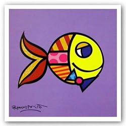 Swimmingly Purple by Romero Britto 7.5"x7.5" Art Print Poster