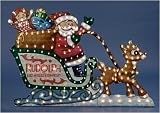 48 Holographic Rudolph & Santa With Sleigh Lighted Christmas Yard Art