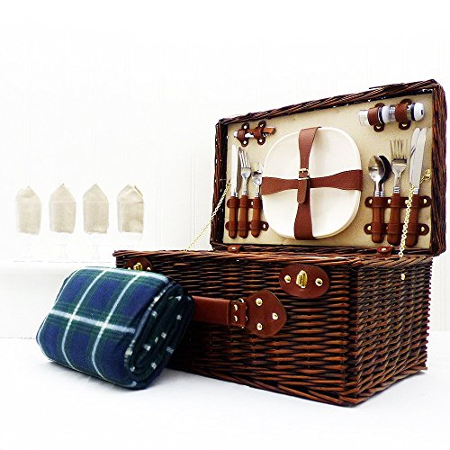 Deals For Paignton 4 Person Wicker Picnic Basket with Traditional Green