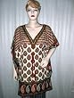 Wemens Dress Elegant V Neck Floral Print Satin Crepe Cream Short Caftan Tunic Top Poncho