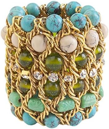Kim Seybert Chain Mail Napkin Ring - Gold/Turquiose/Green - Set of 4