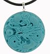 Chinese Dragon - Hand Carved Imitation Turquoise - Sterling Silver - Approx. 39mm x 50mm - on a 16 inch Black Rubber Cord.