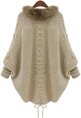 HYJ Women Casual Loose Cardigans Sweaters Batwing Sleeve Solid Color Crocheted Open Front Cardigan (Beige)