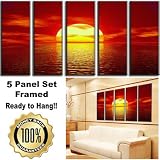 Sunset Sea Beach Nature Picture Painting Canvas Print FRAMED! 60 x 32