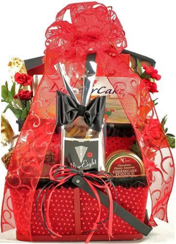 Paint the Town Red Romantic Gourmet Snack Basket - Great Anniversary or Valentines Gift Idea