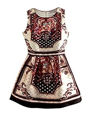 A-line Acrylic/Polyester Sleeveless General Print Vintage Mini Dress 