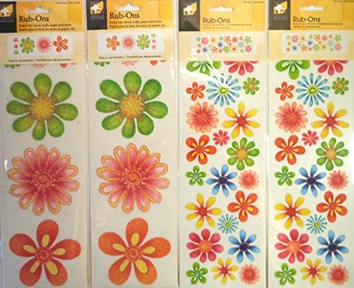 Fun Bright Large & Small Flowers Rub On Transfer, Bundle: (2) Designs: (2) Sheets of each design.