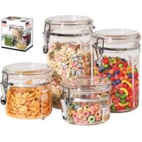 Buy 4 PC Acrylic Canister Set with Locking Clamps and Acrylic Spoons by Oggi