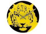 Present Time  Wall clock Pop Art Tiger black & yellow glass